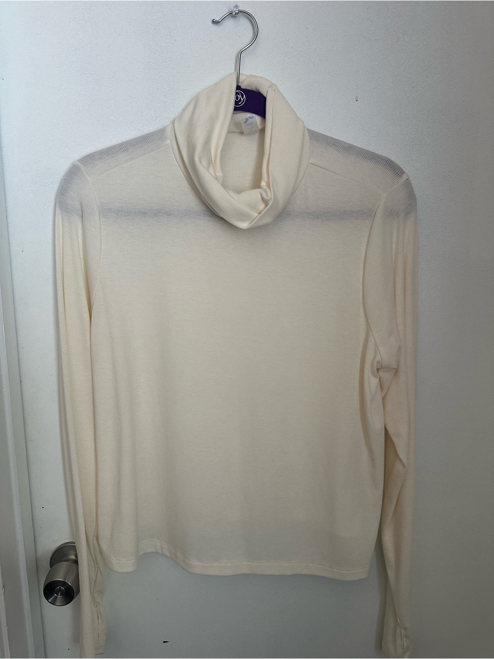 Cream Turtleneck Long Sleeve Top